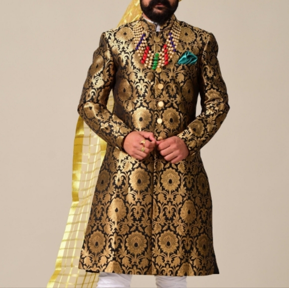 Handmade Rajputana Sherwani Achkan Indian Formal Kurta Pithi Sangeet - Picture 1 of 2